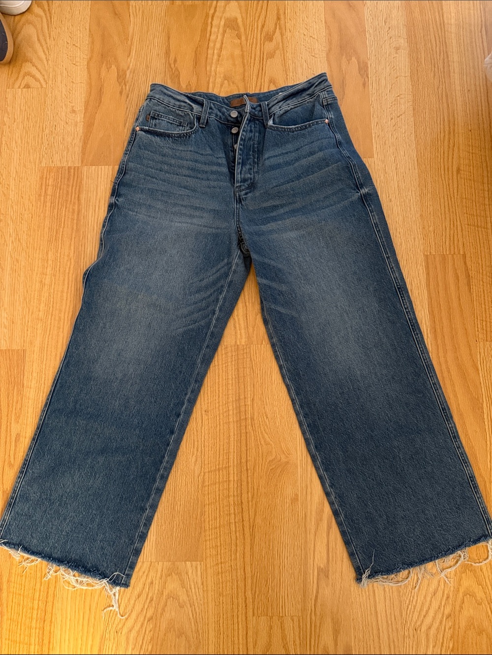 Judy Blue Dark Blue High-Rise Wide Leg Jeans with Raw Hem